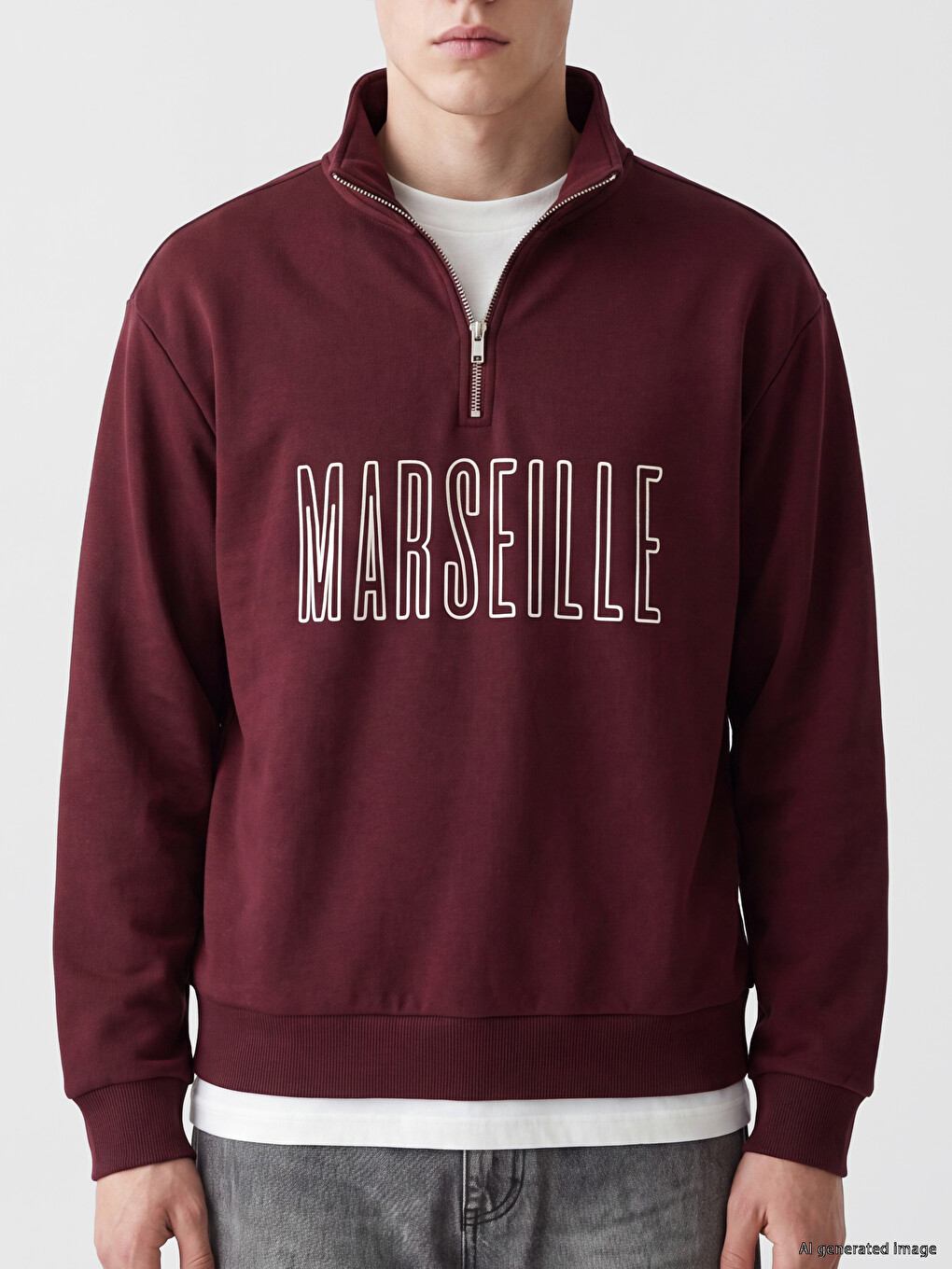 Mock Neck Marseille Printed Men's Thick Sweatshirt-2