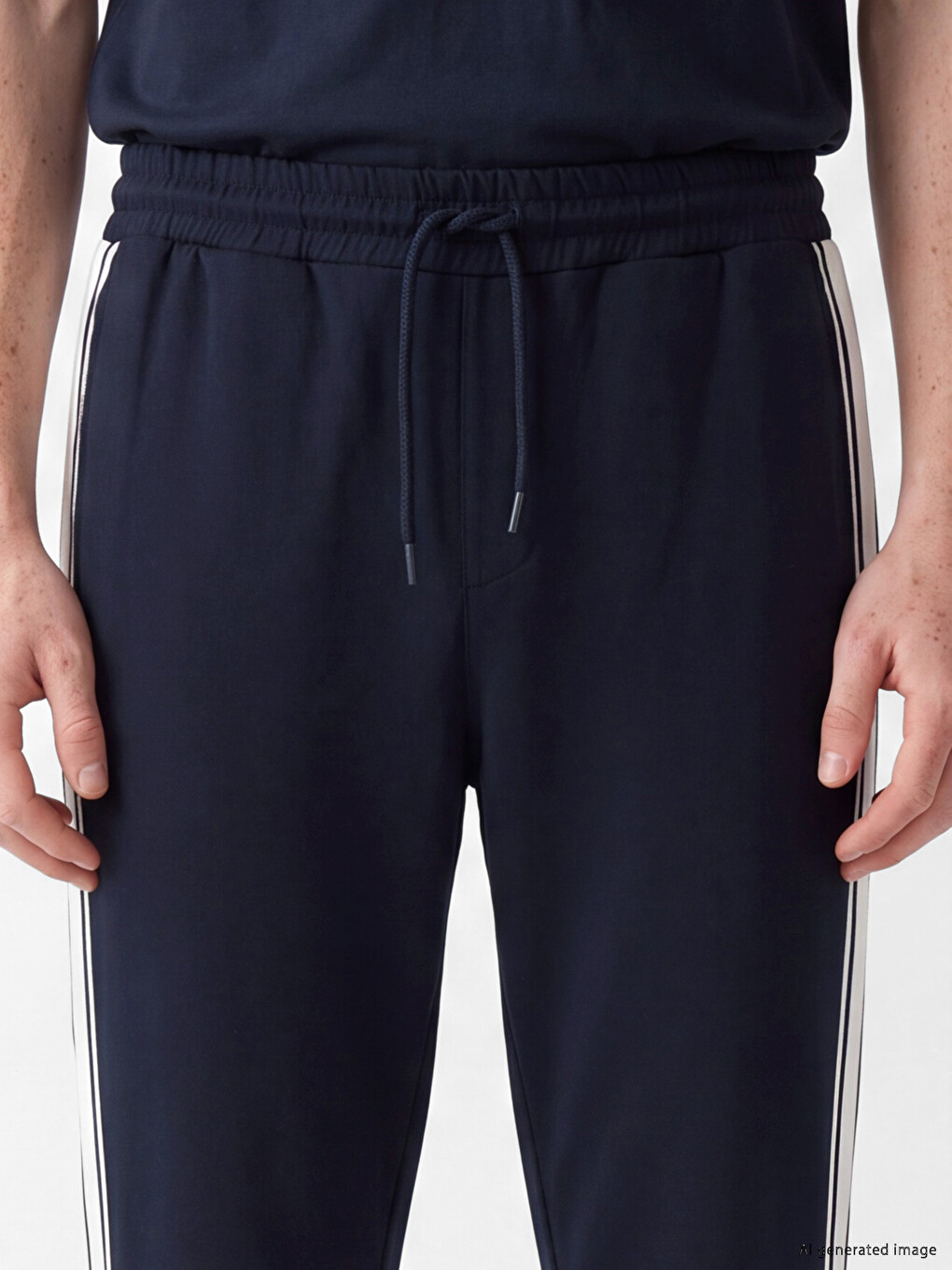 Lacivert Regular Fit Yanları Şeritli Erkek Pantolon-2