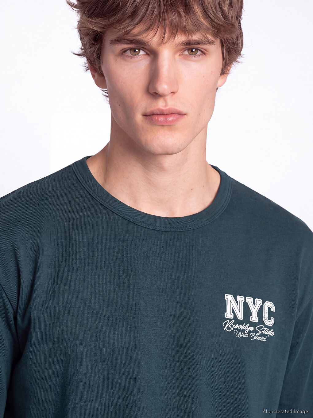 Yeşil Bisiklet Yaka Nyc Baskılı Sweatshirt-2