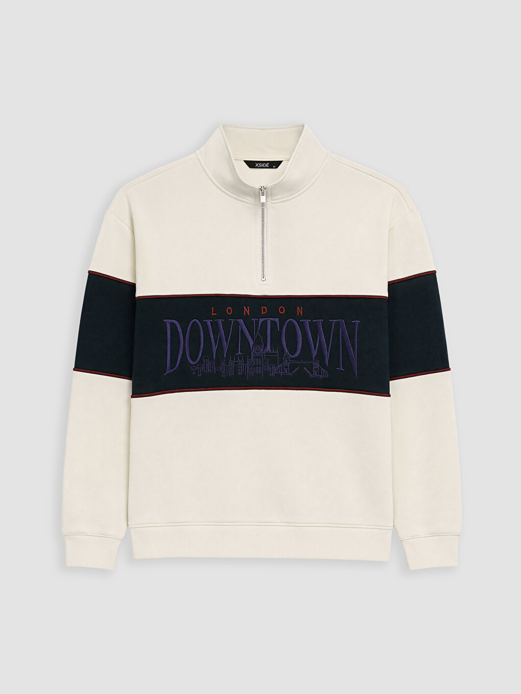 Mock Neck London Embroidered Men's Thick Sweatshirt-4