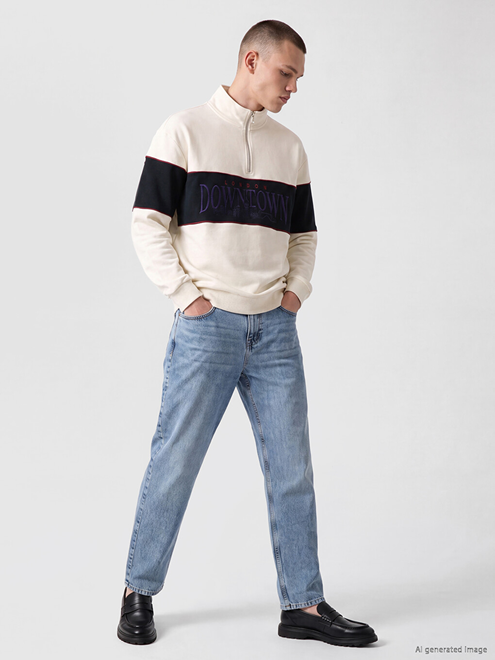 Mock Neck London Embroidered Men's Thick Sweatshirt-1