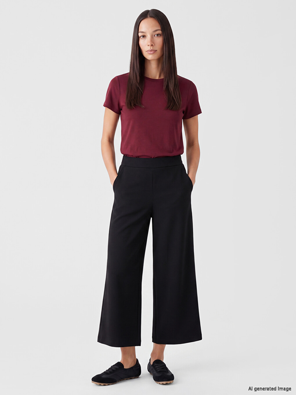 Elastic Waist Wide Leg Women's Trousers