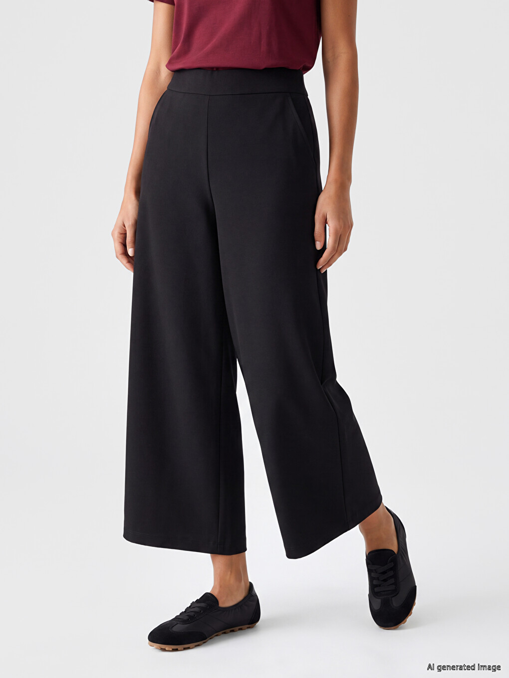 Elastic Waist Wide Leg Women's Trousers-1