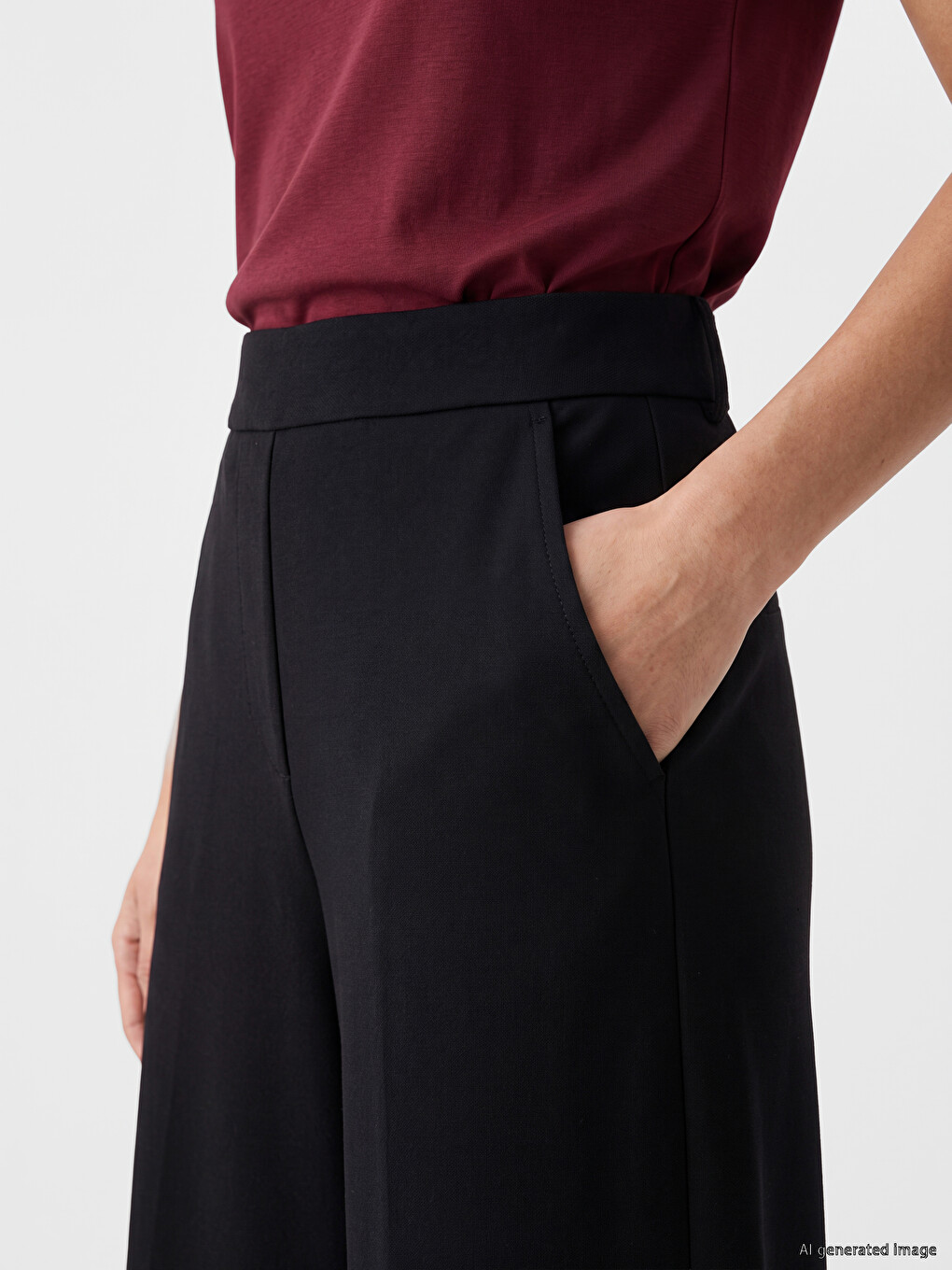 Elastic Waist Wide Leg Women's Trousers-2