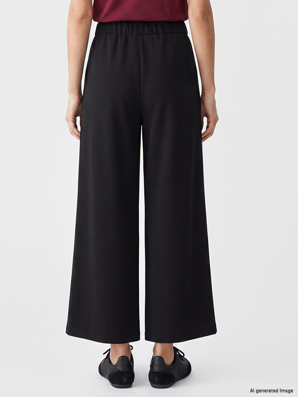 Elastic Waist Wide Leg Women's Trousers-3
