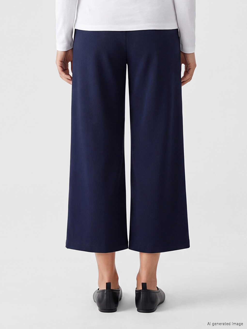 Lacivert Beli Lastikli Geniş Paça Kadın Pantolon-2
