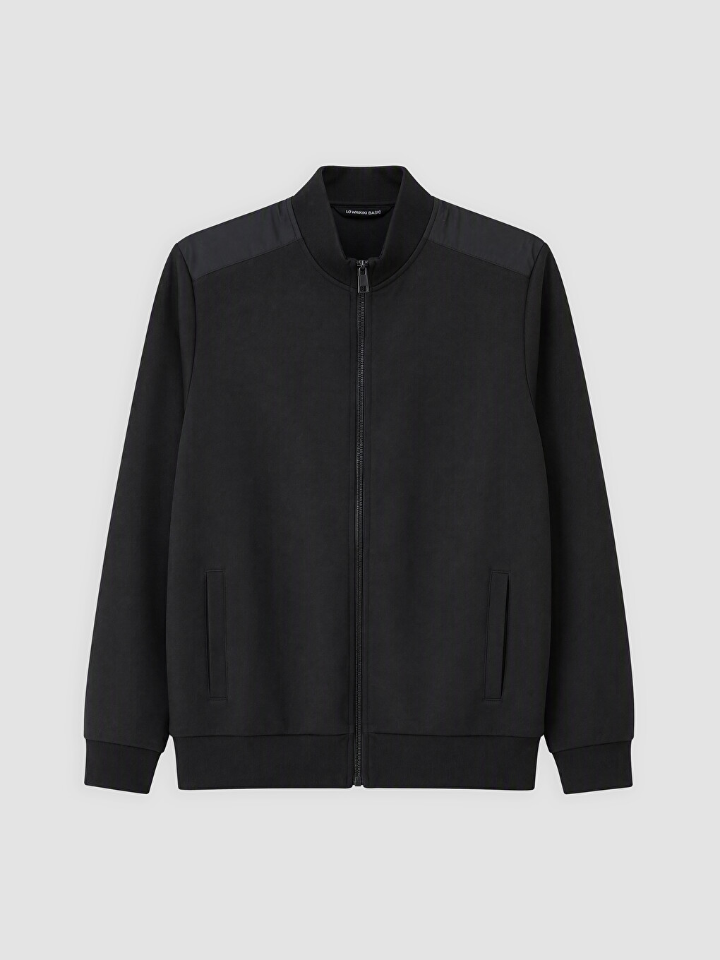 Siyah Dik Yaka Erkek Fermuarlı Sweatshirt