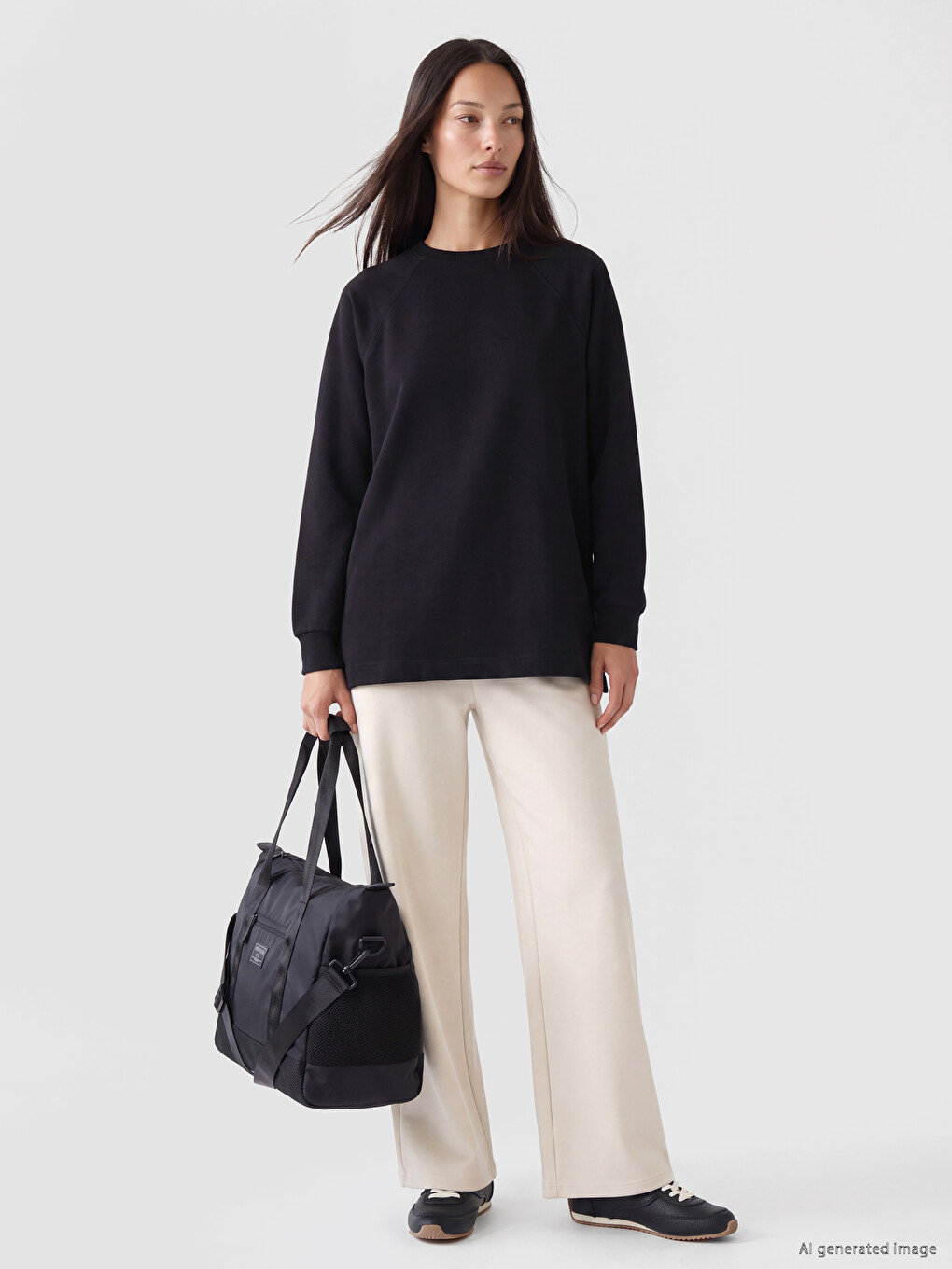 Siyah Soft Touch Oversize Kadın Sweatshirt Tunik-1