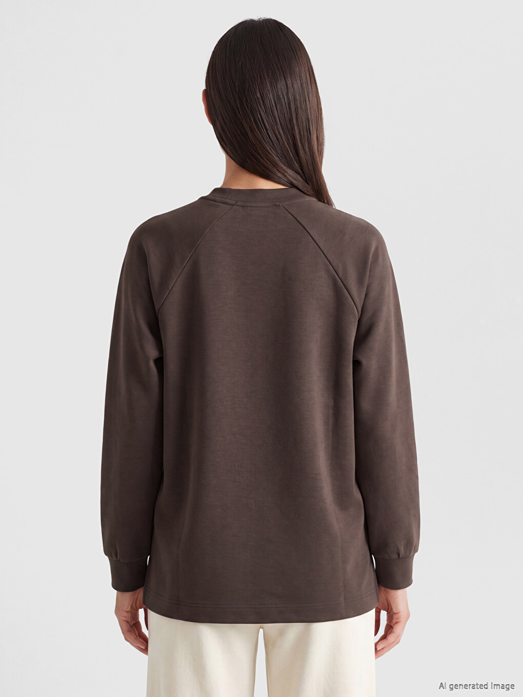 Kahverengi Soft Touch Oversize Kadın Sweatshirt Tunik-3