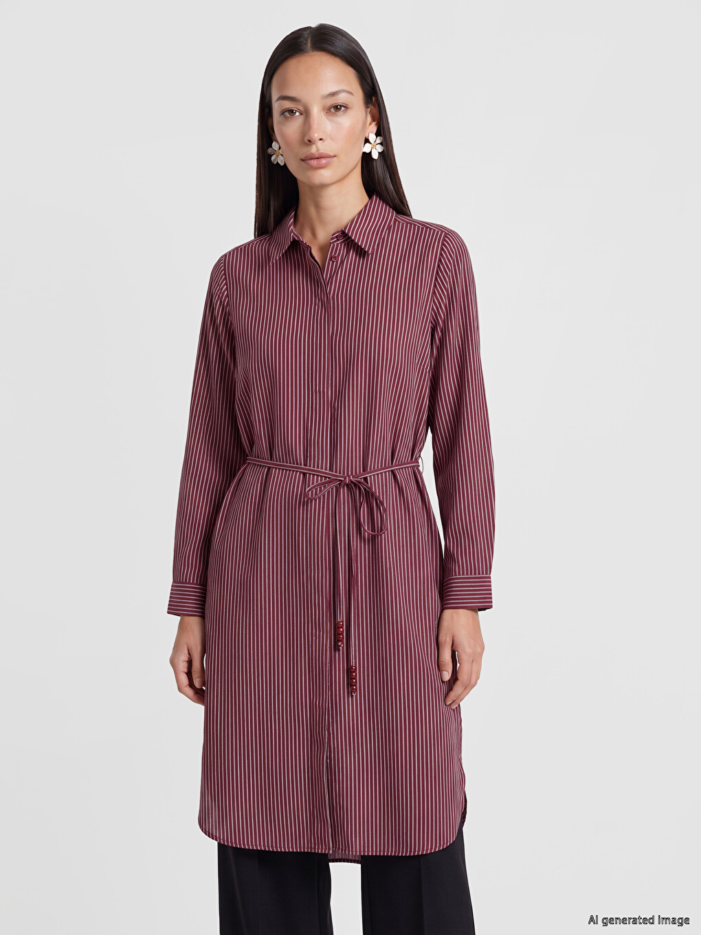 Tunikë Këmishë Oversize Me Shirita Për Gra-1