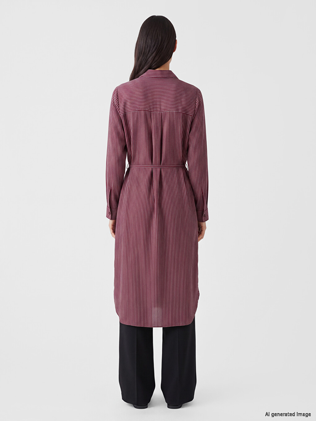 Tunikë Këmishë Oversize Me Shirita Për Gra-4