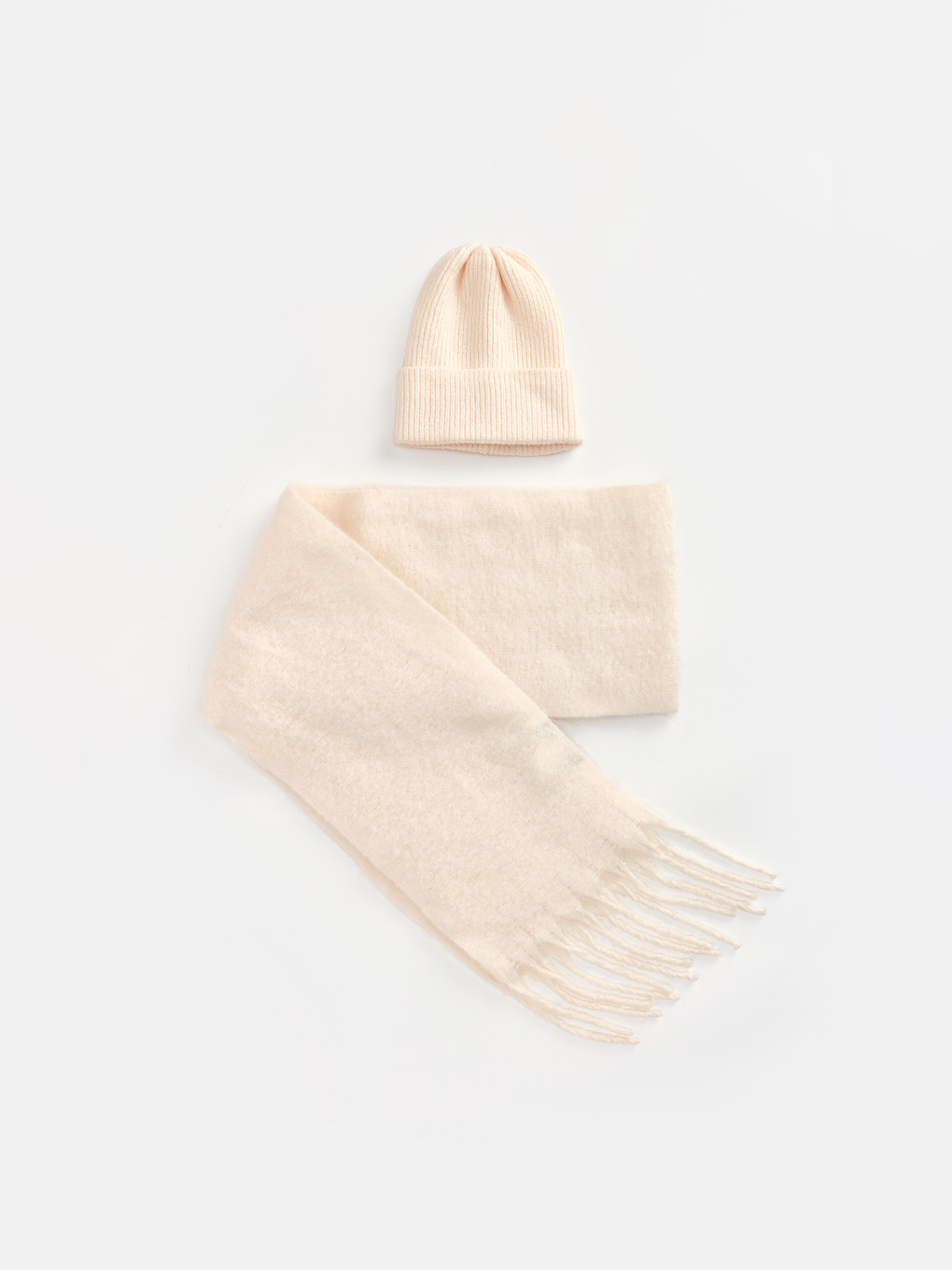 Woman Ecru Scarf & Beanie & Glove Set