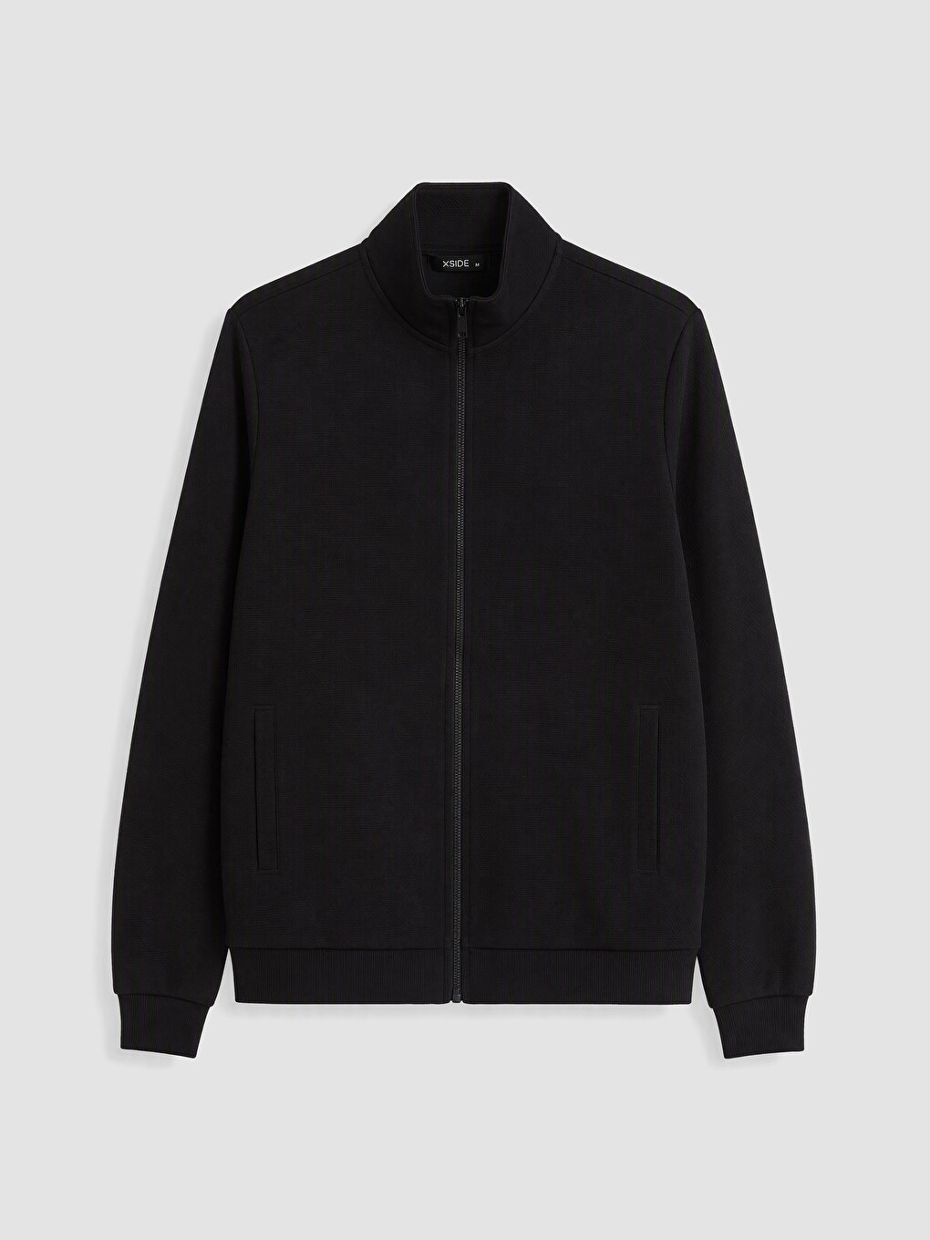 Siyah Dik Yaka Erkek Fermuarlı Sweatshirt