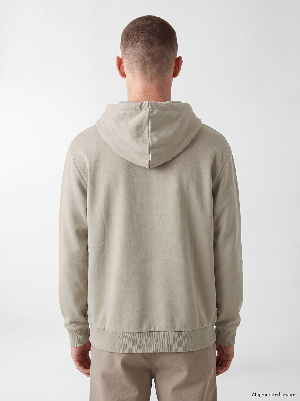 Bej Kapüşonlu Erkek Fermuarlı Sweatshirt-3