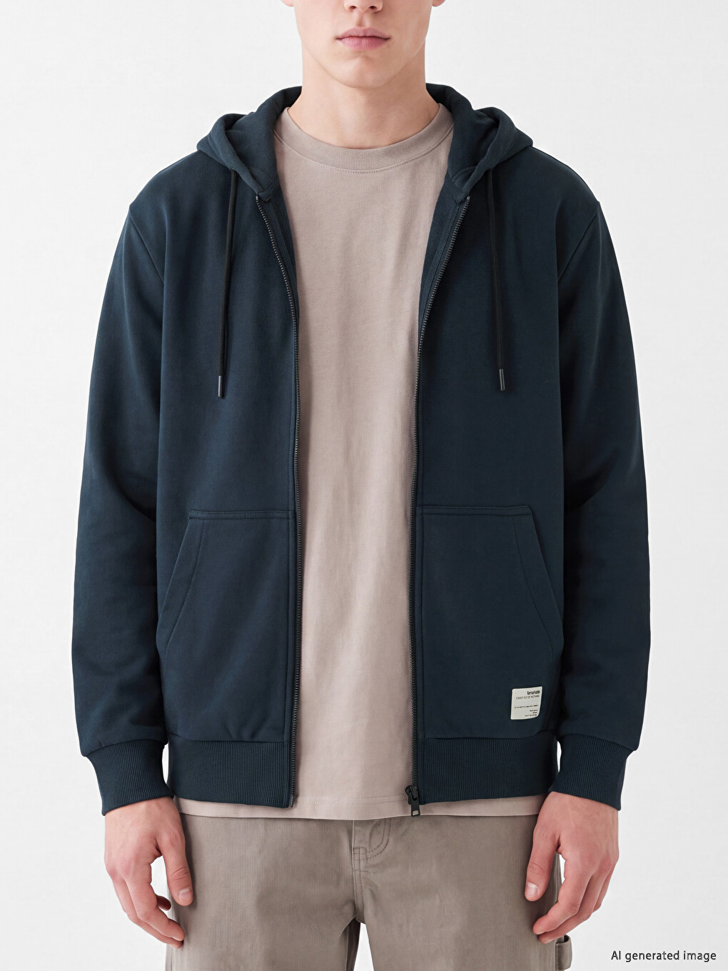 Petrol Kapüşonlu Erkek Fermuarlı Sweatshirt-2
