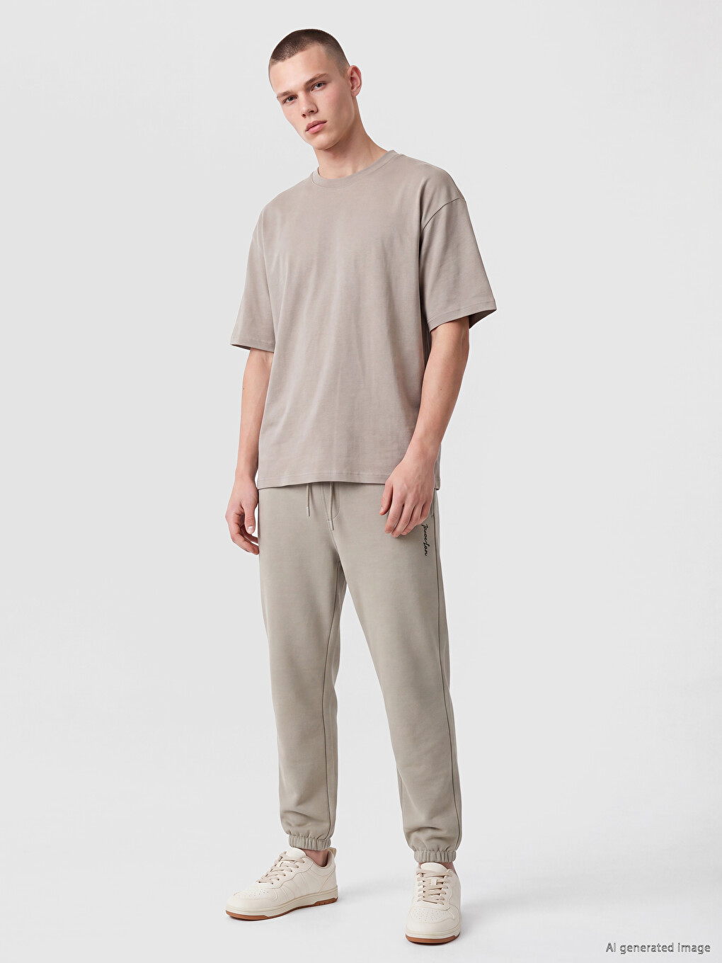 Bej Regular Fit Nakışlı Erkek Jogger Eşofman Altı-1