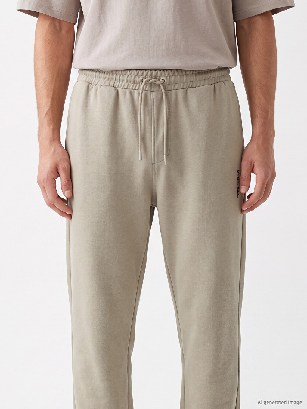 Bej Regular Fit Nakışlı Erkek Jogger Eşofman Altı-2