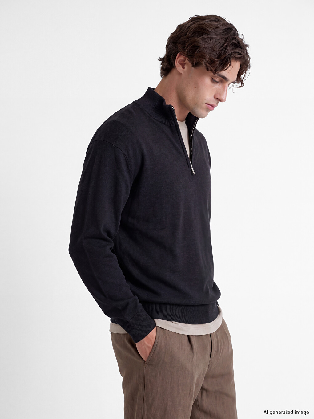 Mock Neck Men's Knitwear Sweater