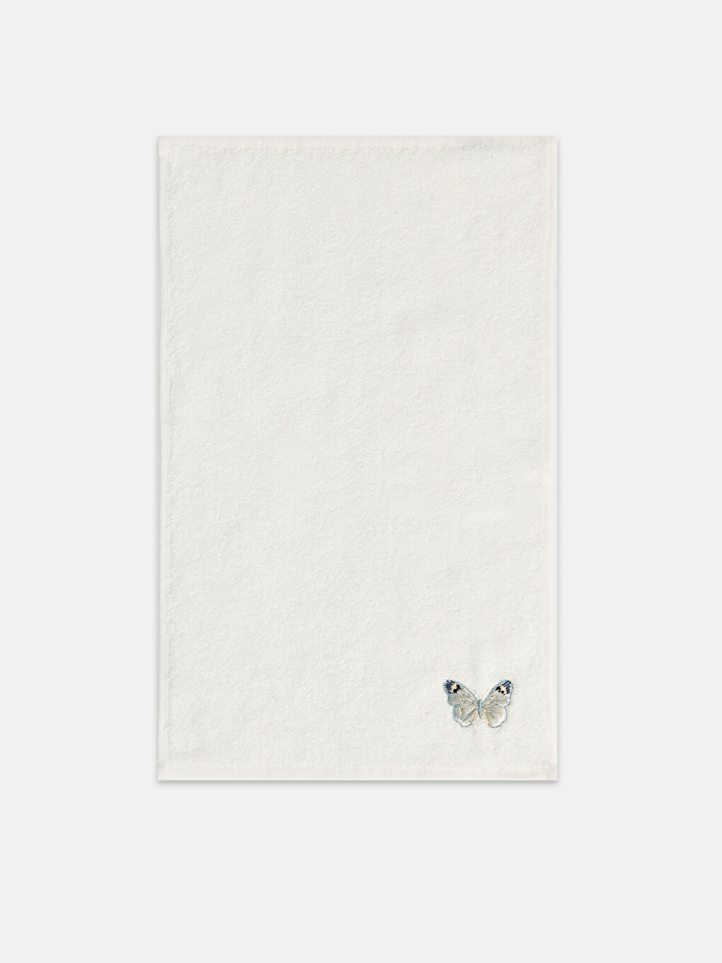 Ekru Kelebek Nakışlı Pamuklu El Havlusu 2'li 30x50 Cm-2