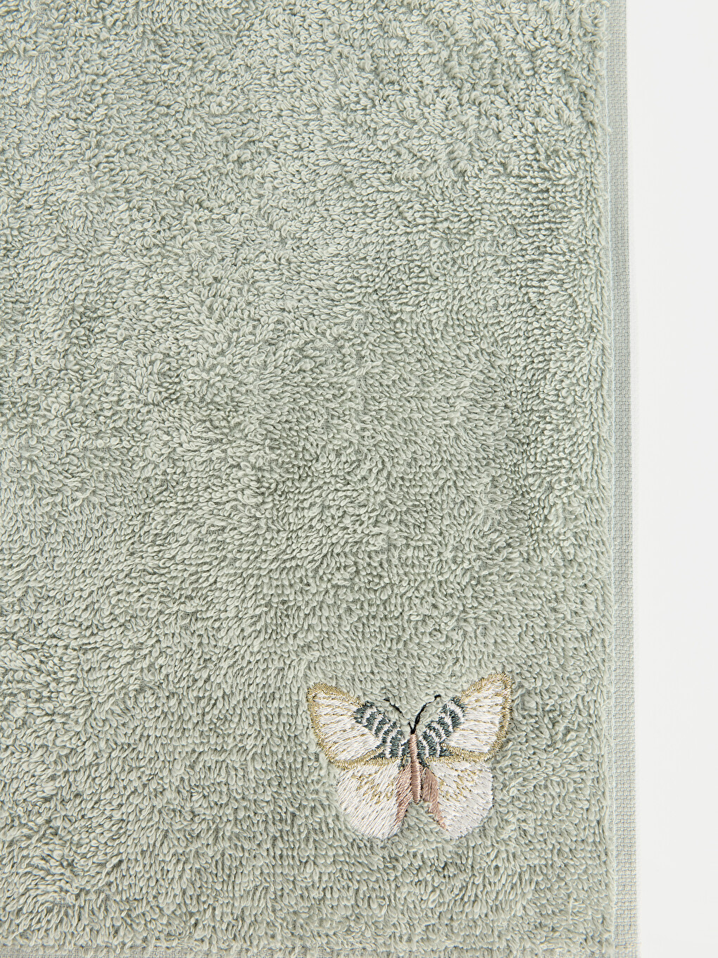 Ekru Kelebek Nakışlı Pamuklu El Havlusu 2'li 30x50 Cm-6