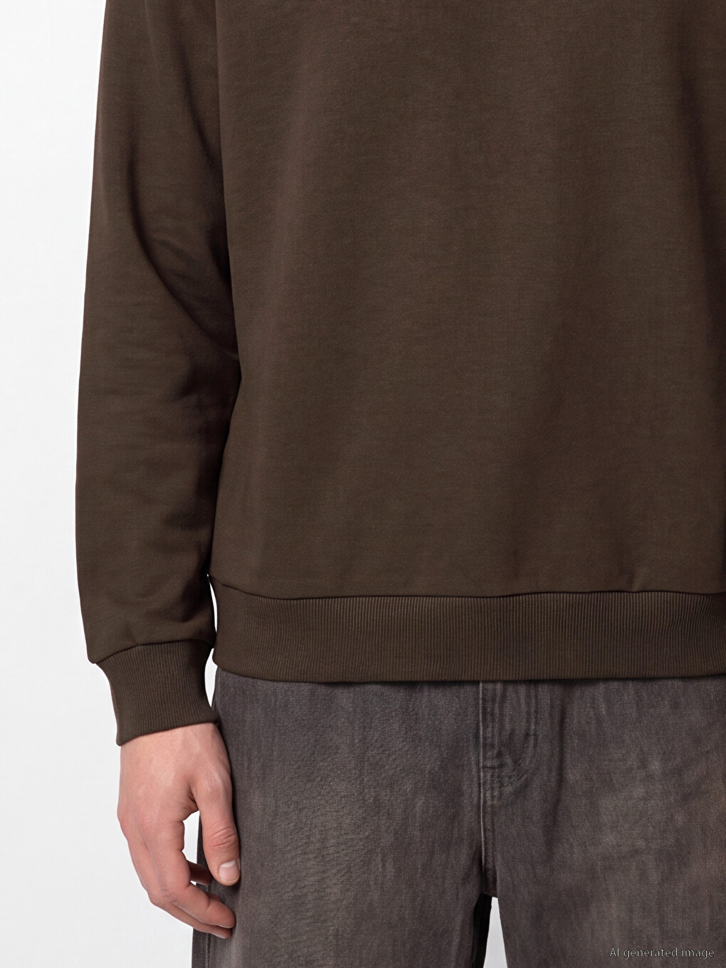 Kahverengi Bisiklet Yaka Erkek Kalın Sweatshirt-2
