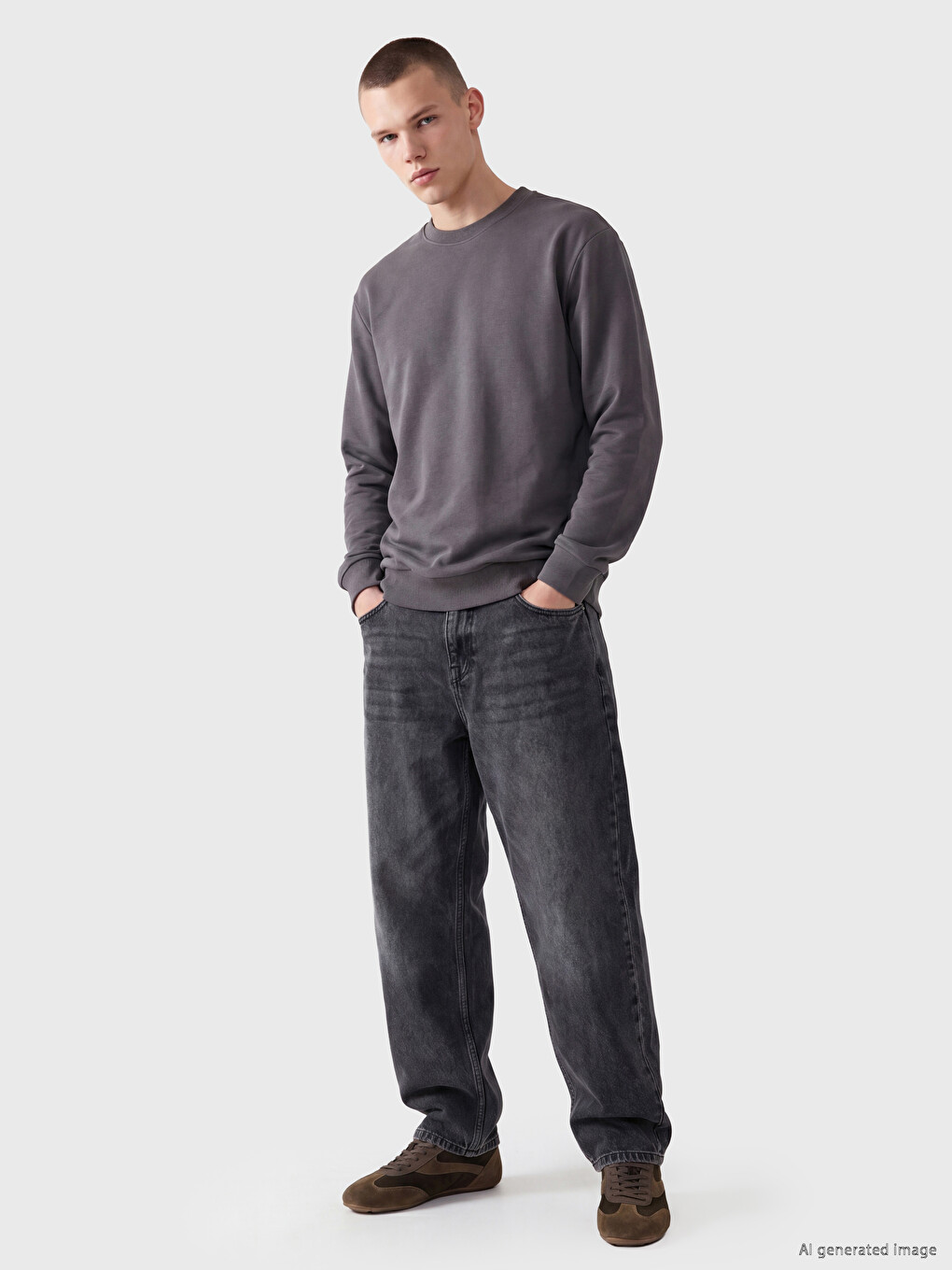 Crew Neck Men's Thick Sweatshirt-1