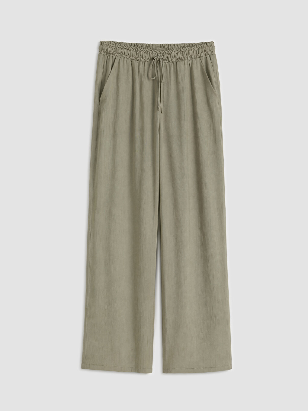 Haki Beli Lastikli Geniş Paça Kadın Pantolon