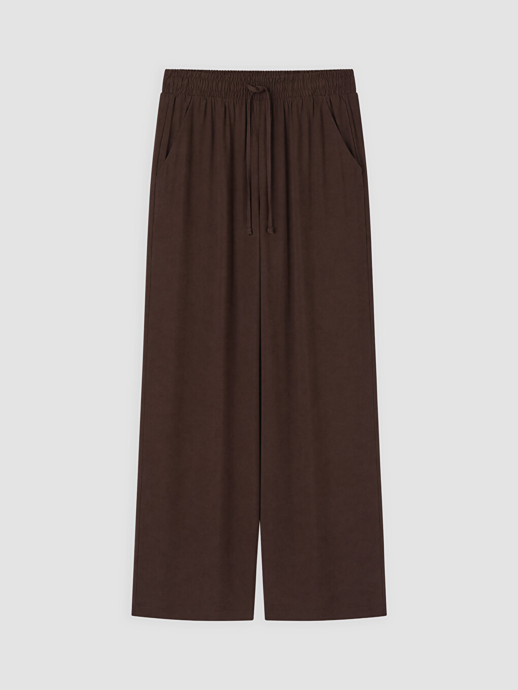 Kahverengi Beli Lastikli Geniş Paça Kadın Pantolon