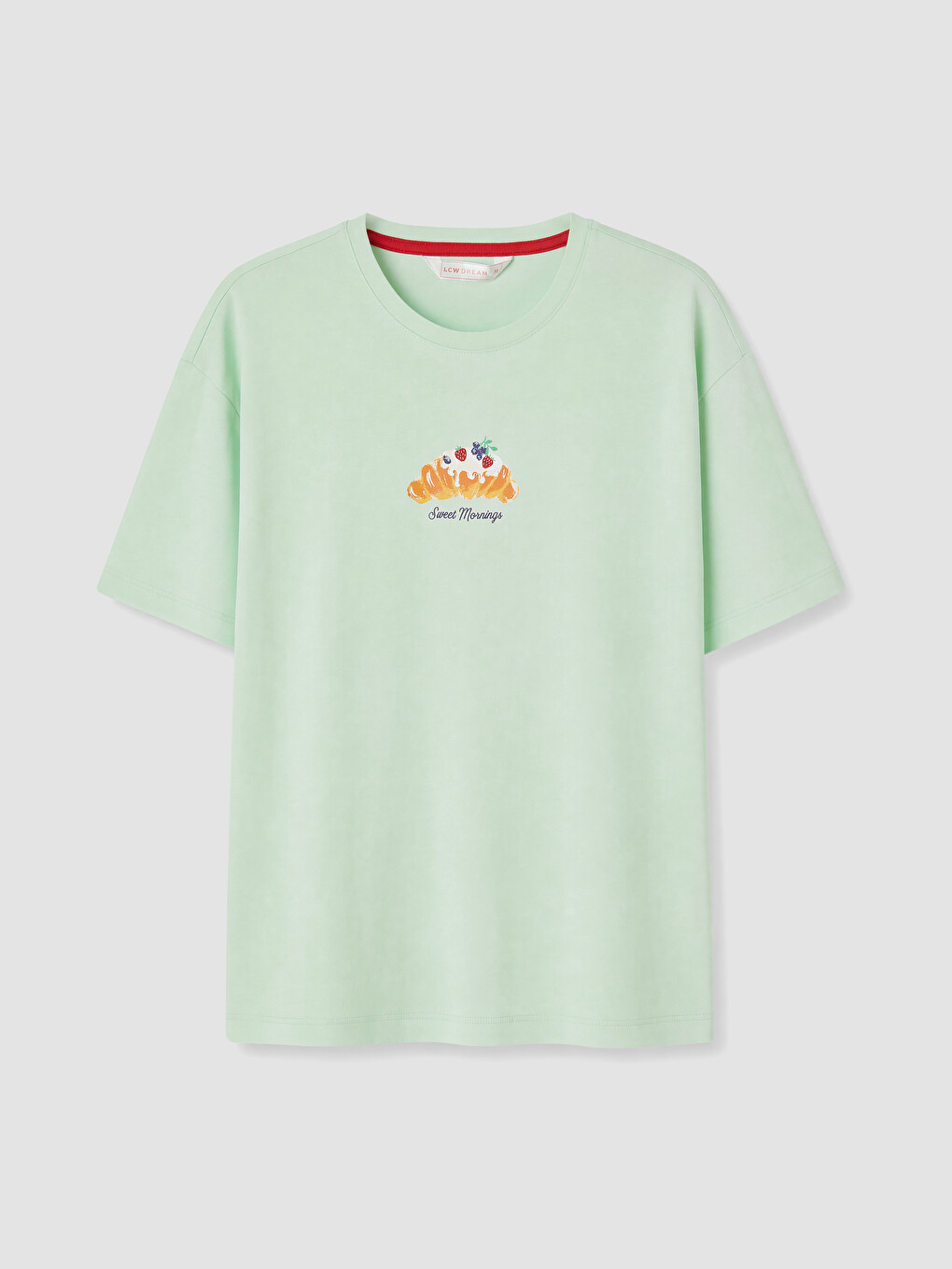 Yeşil Bisiklet Yaka Baskılı Kadın Pijama Üst