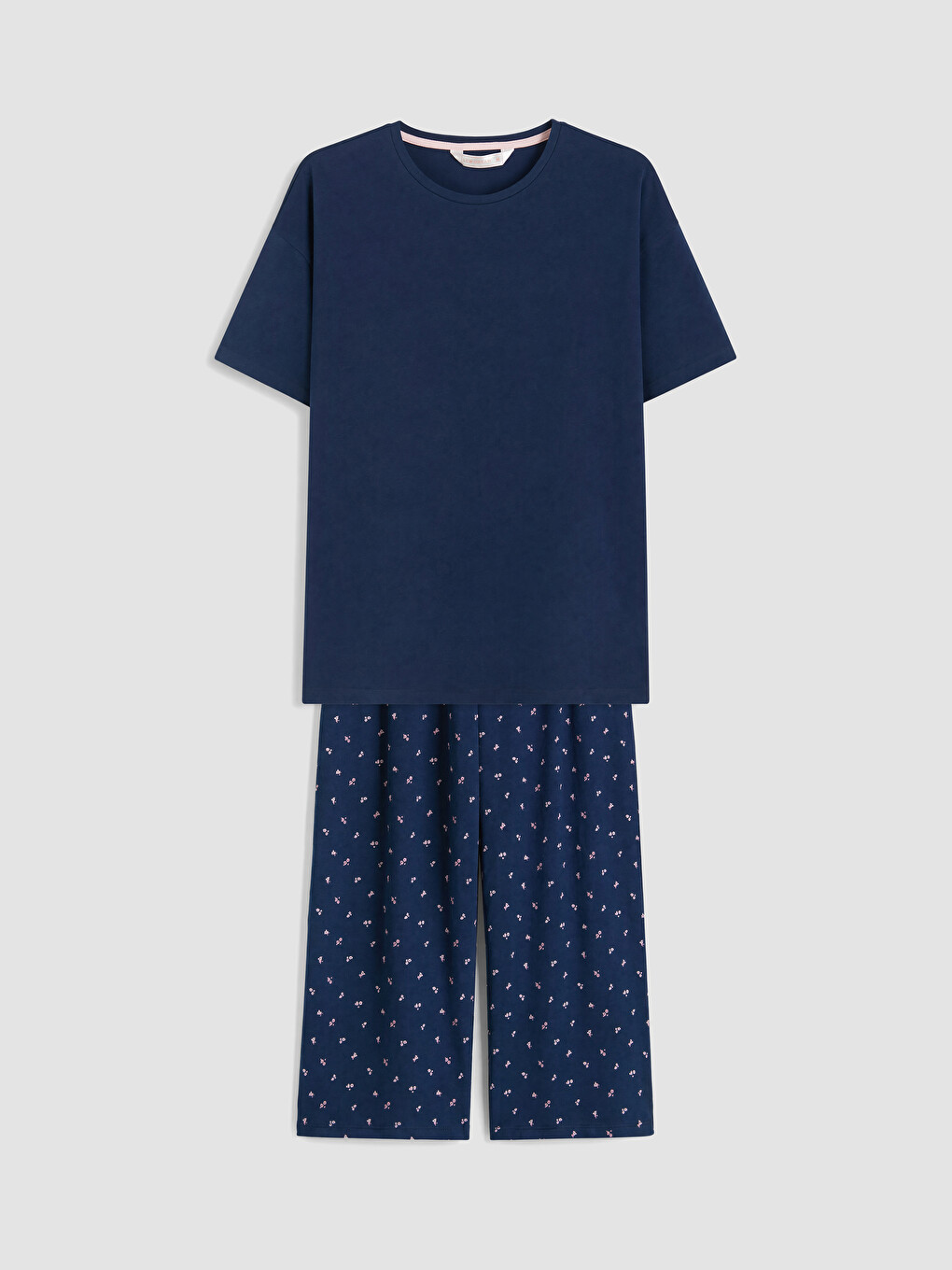 Lacivert %100 Pamuklu Kadın Kaprili Pijama Takımı