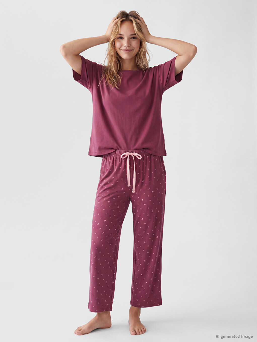 %100 Pamuklu Kadın Kaprili Pijama Takımı