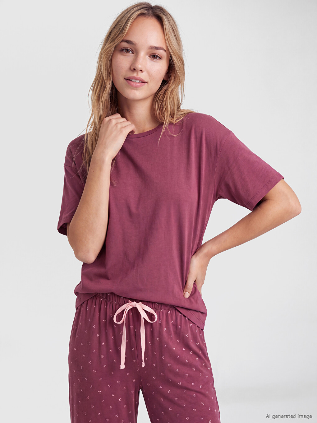 %100 Pamuklu Kadın Kaprili Pijama Takımı-1