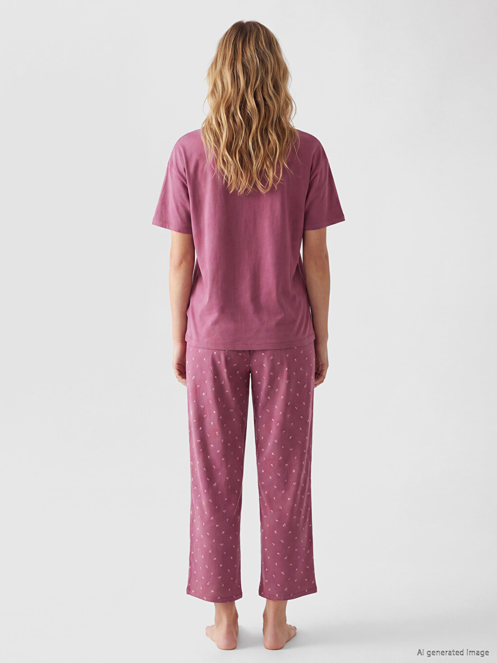 %100 Pamuklu Kadın Kaprili Pijama Takımı-3
