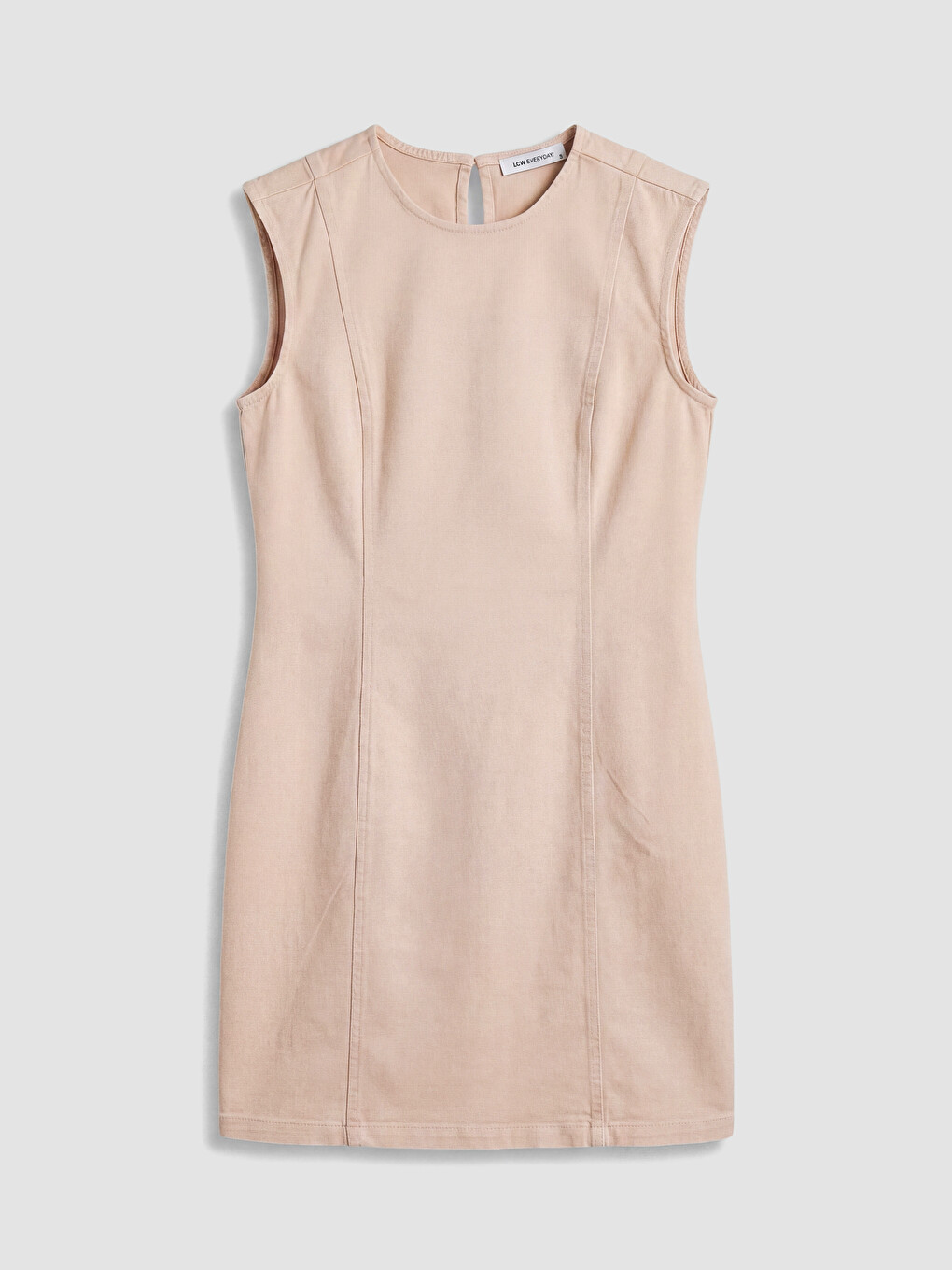 Pembe Bisiklet Yaka Mini Jean Elbise