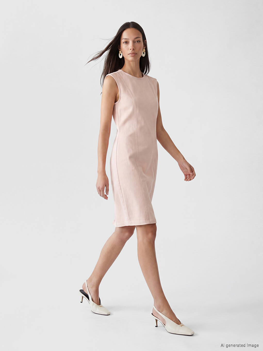 Pembe Bisiklet Yaka Mini Jean Elbise