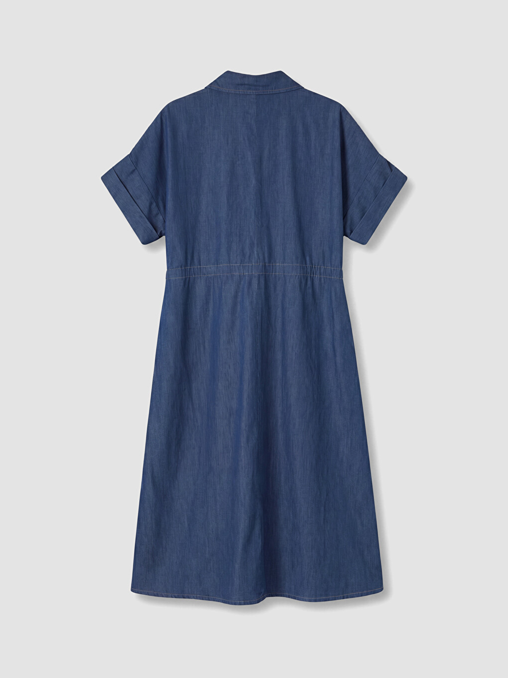 İndigo Gömlek Yaka Beli Bağcıklı Jean Elbise-3
