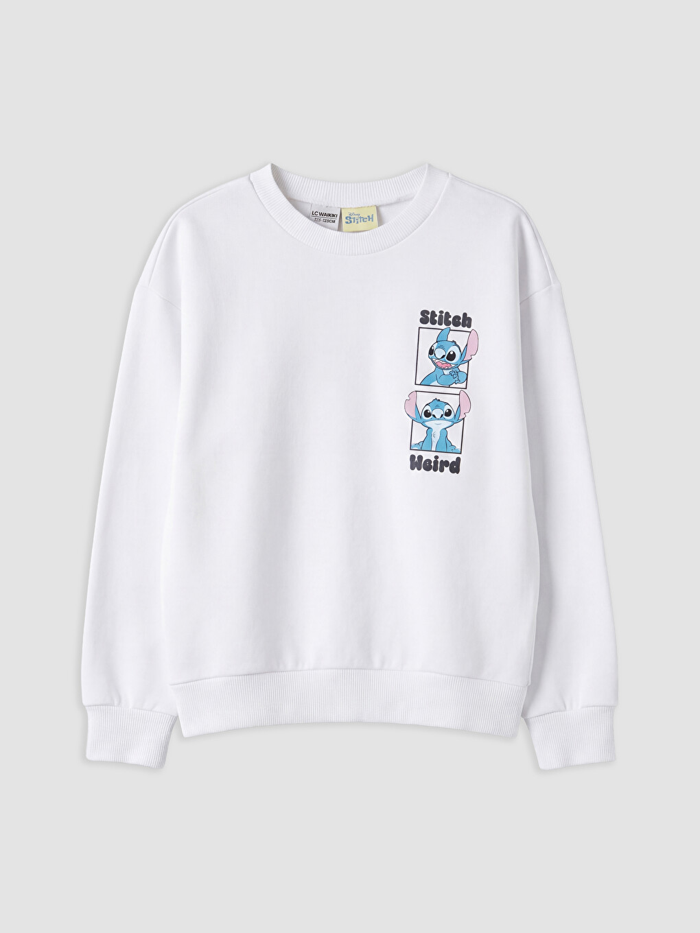 Beyaz Stitch Baskılı Kız Çocuk Sweatshirt