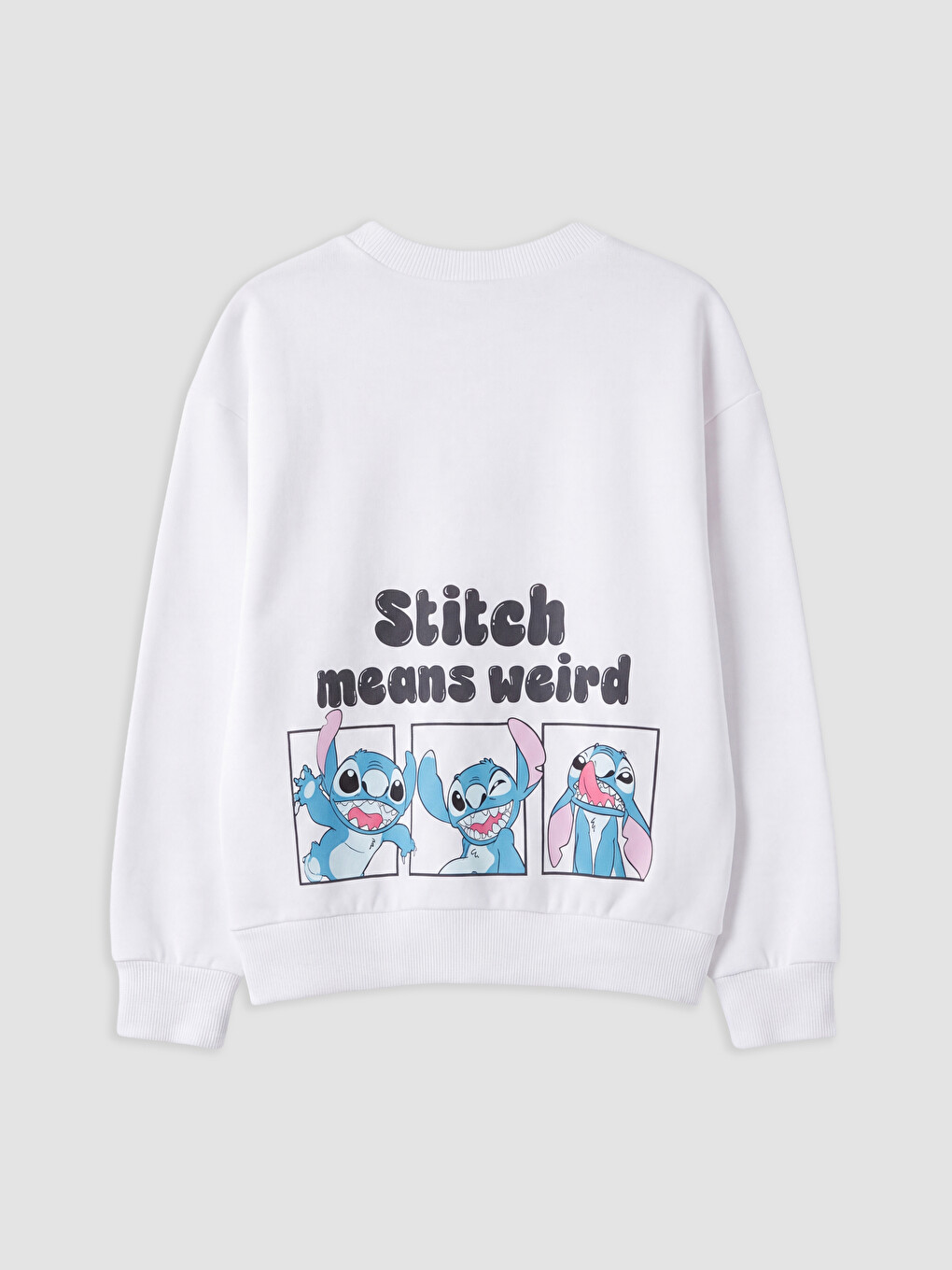 Beyaz Stitch Baskılı Kız Çocuk Sweatshirt-1