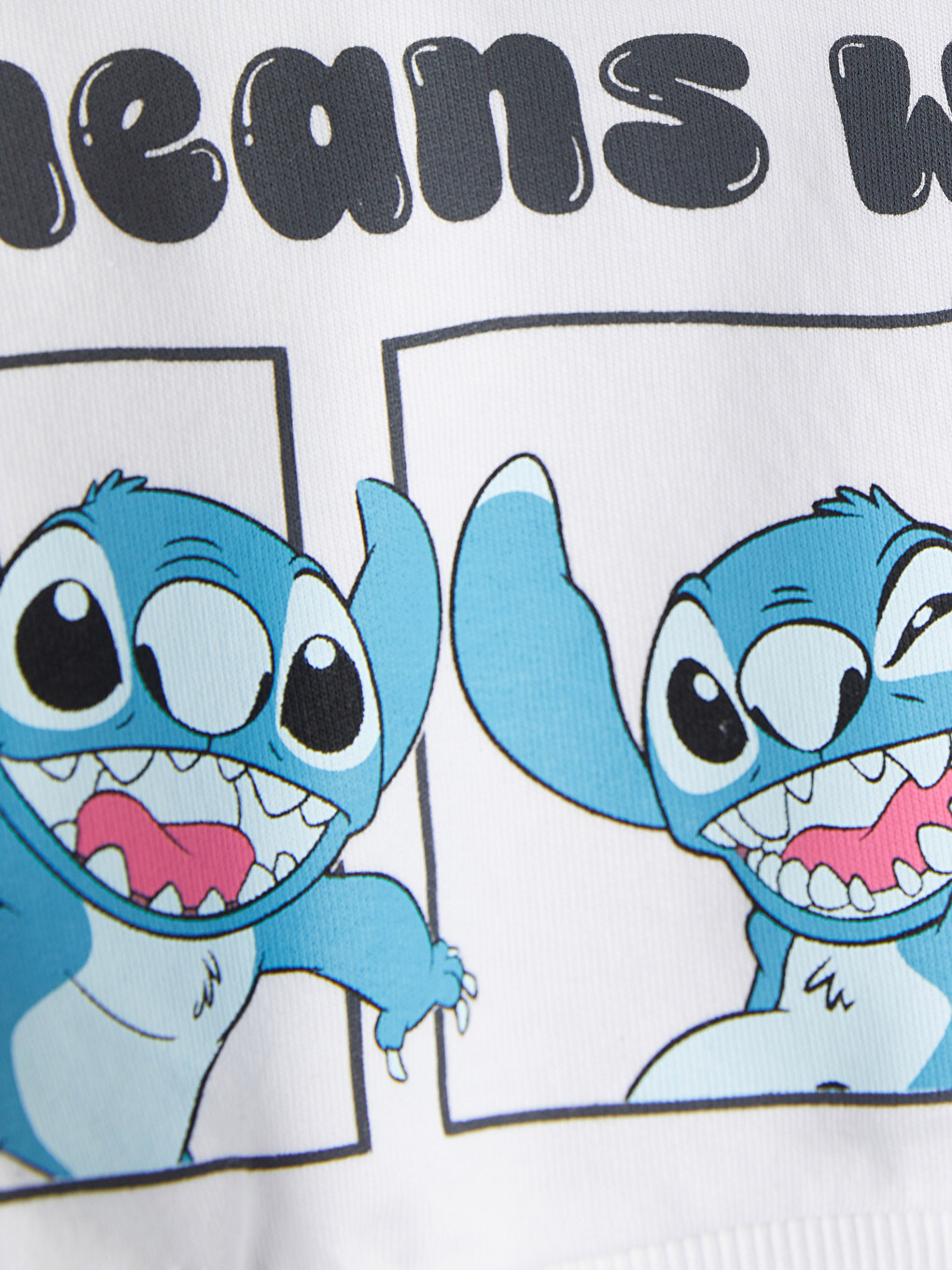 Beyaz Stitch Baskılı Kız Çocuk Sweatshirt-3