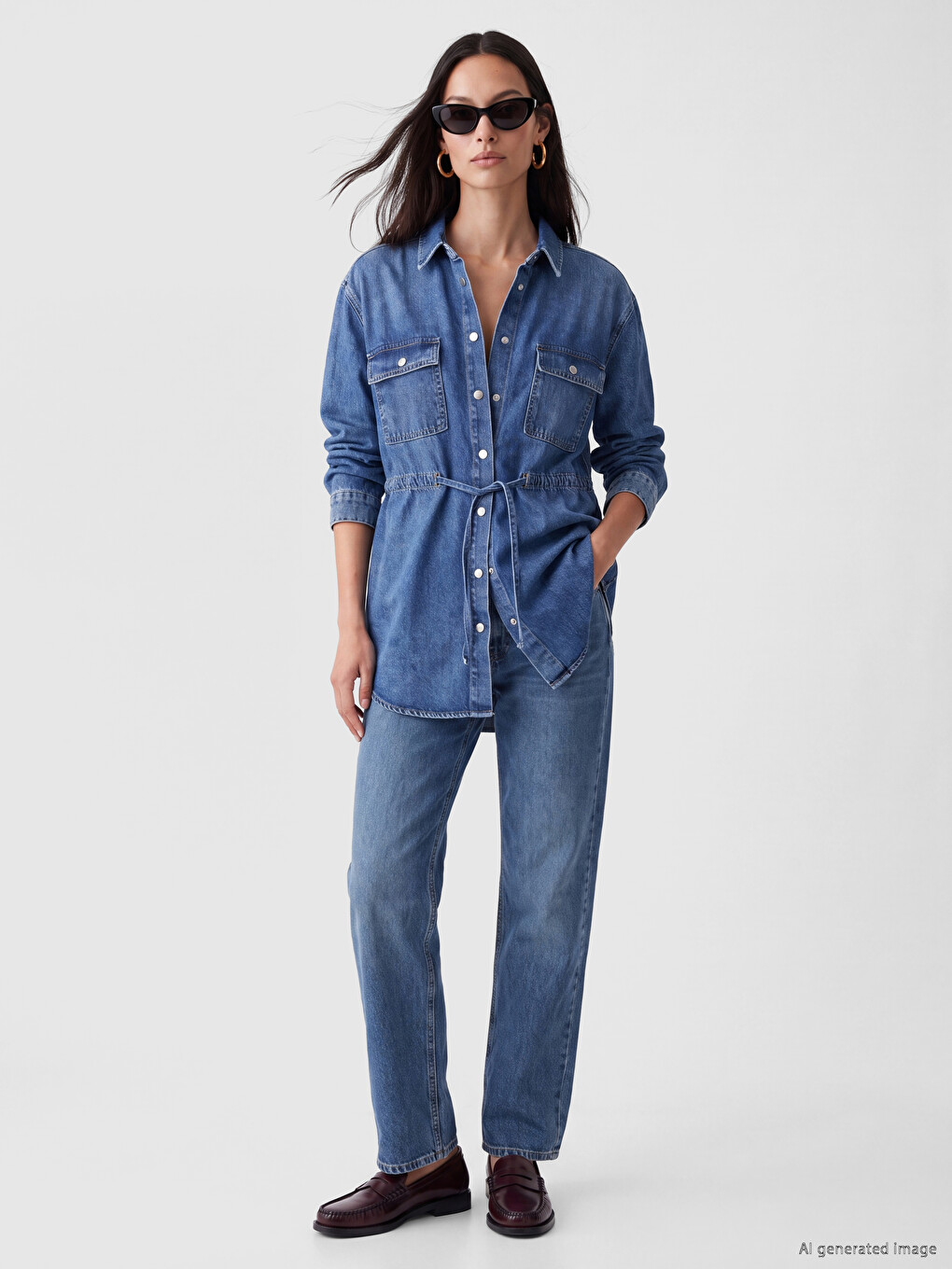 Waist Tied Women's Jean Shirt-1