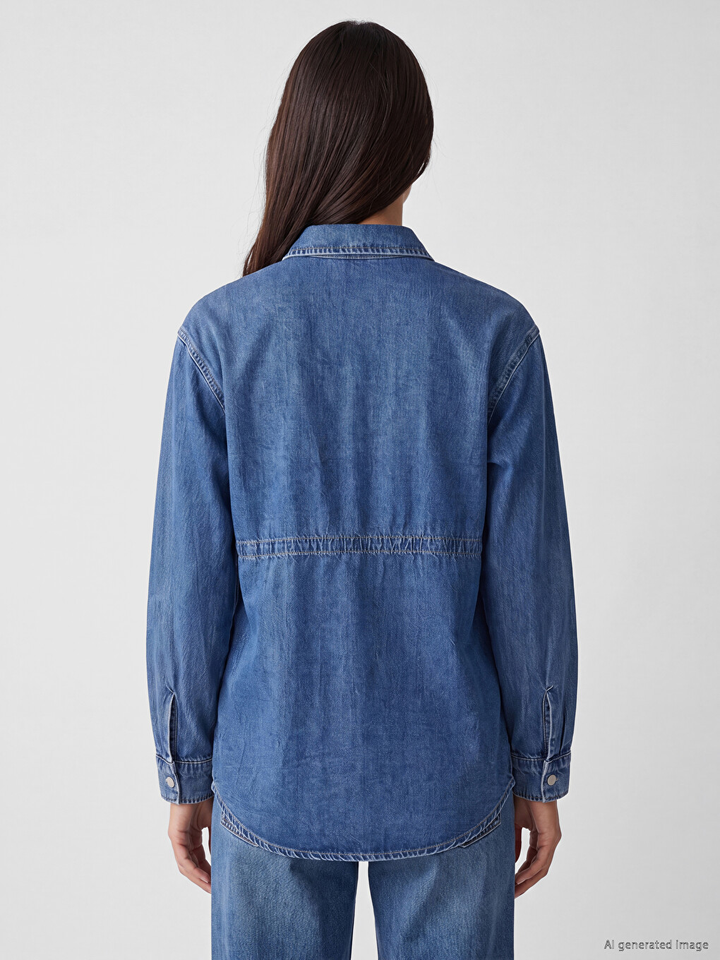 Waist Tied Women's Jean Shirt-3