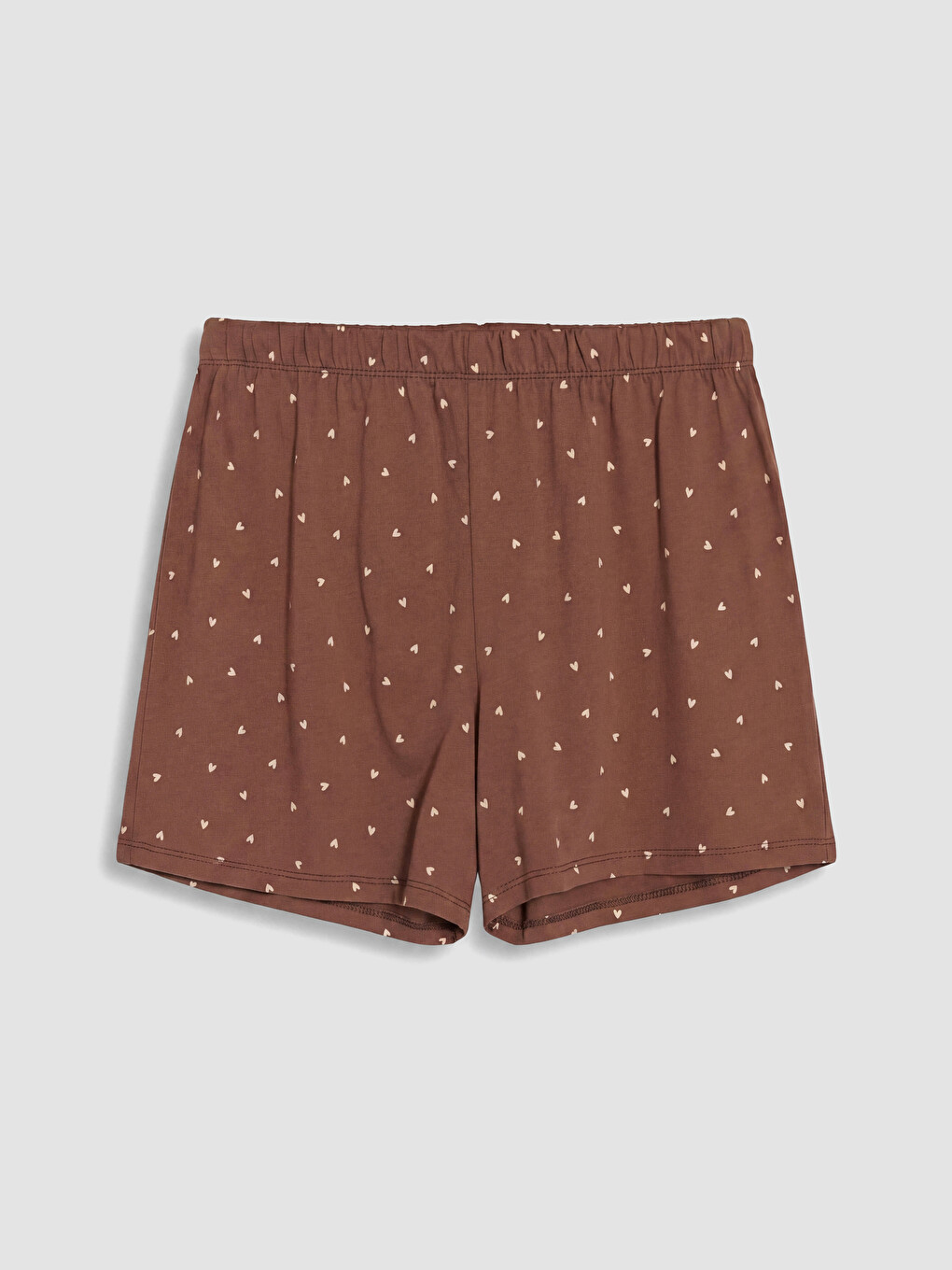 Kahverengi Kalp Desenli Kadın Şort Pijama Alt