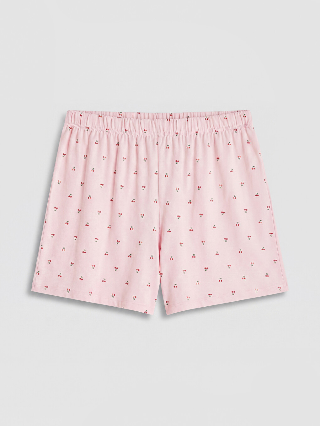 Ekru Kiraz Desenli Kadın Şort Pijama Alt