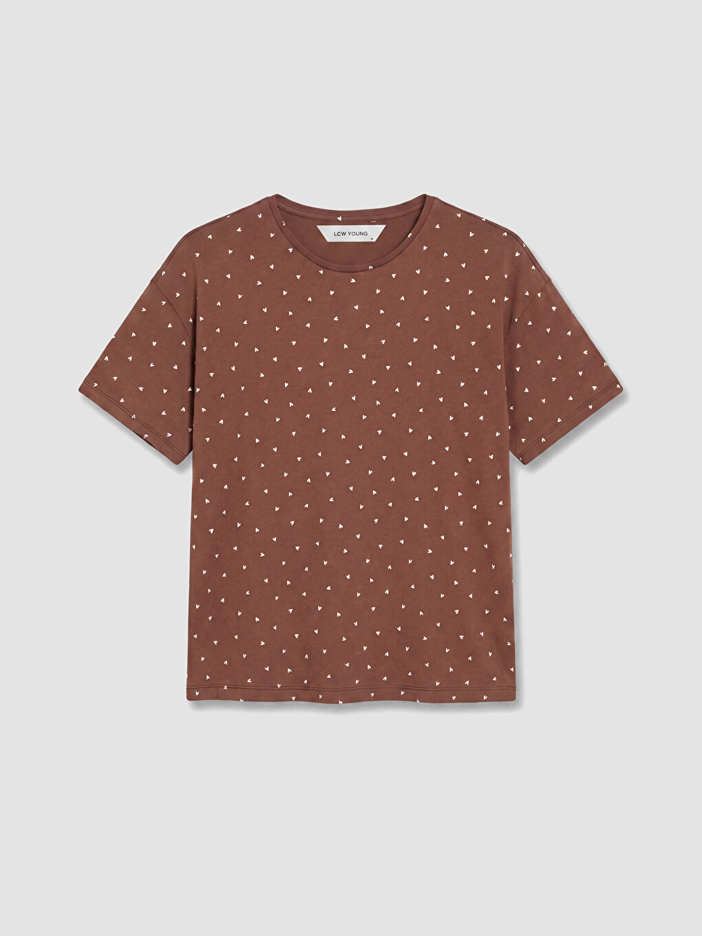 Kahverengi Bisiklet Yaka Desenli Kadın Pijama Üstü