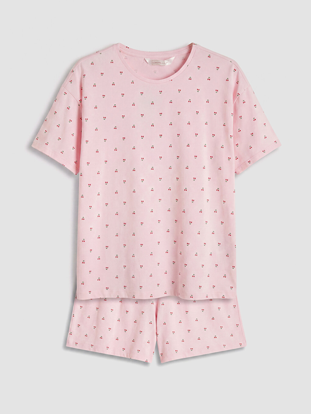 Ekru Kiraz Desenli Kadın Şortlu Pijama Takımı