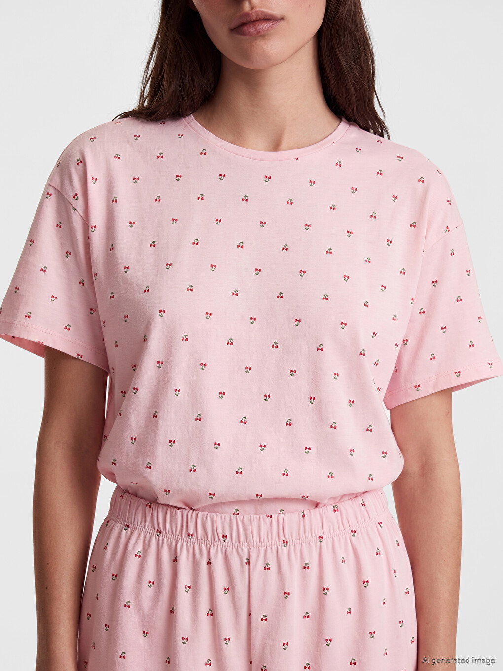 Cherry Patterned Women's Shortie Pyjamas Set-2