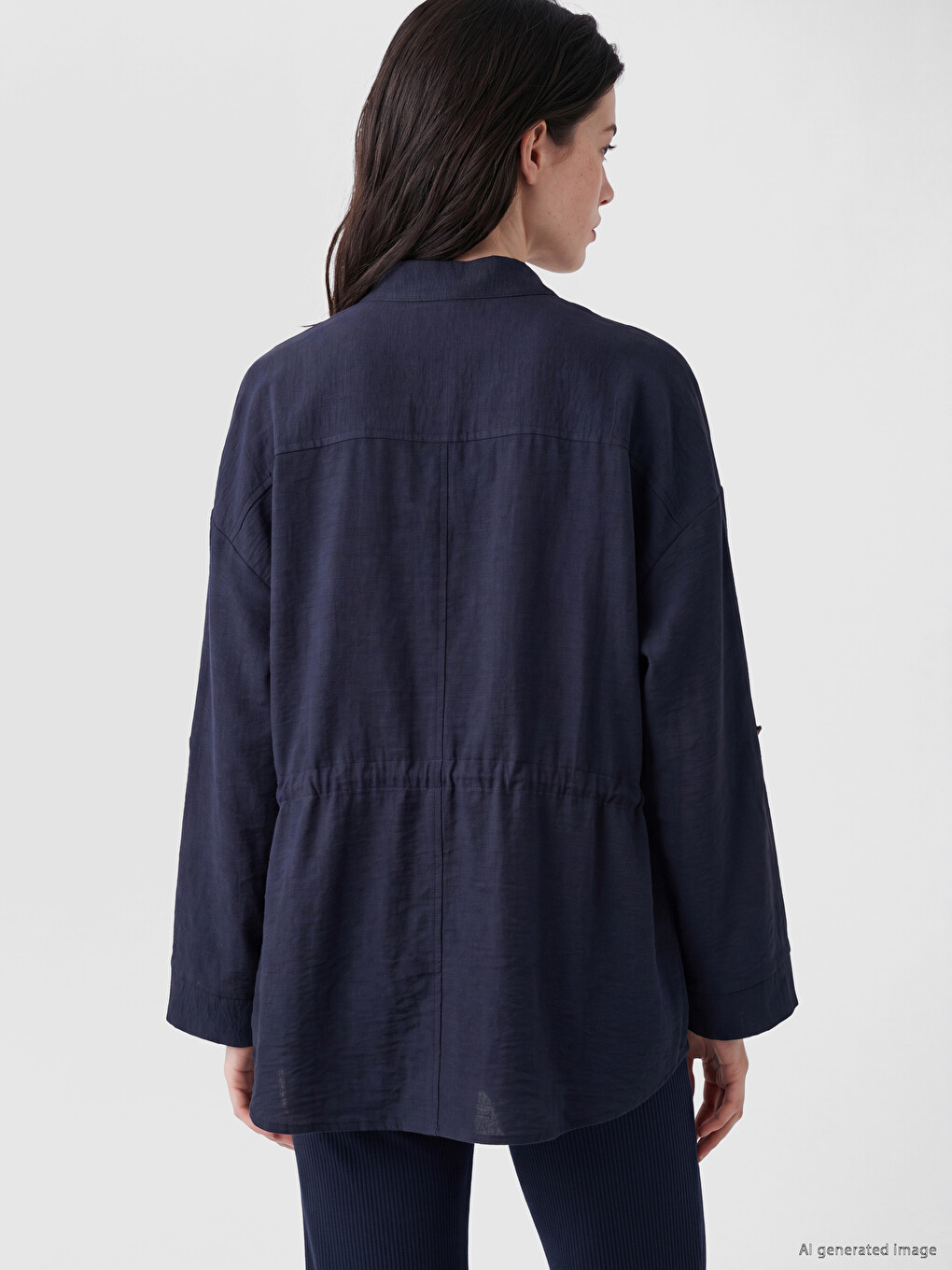 Beli Bağcıklı Oversize Kadın Gömlek-3