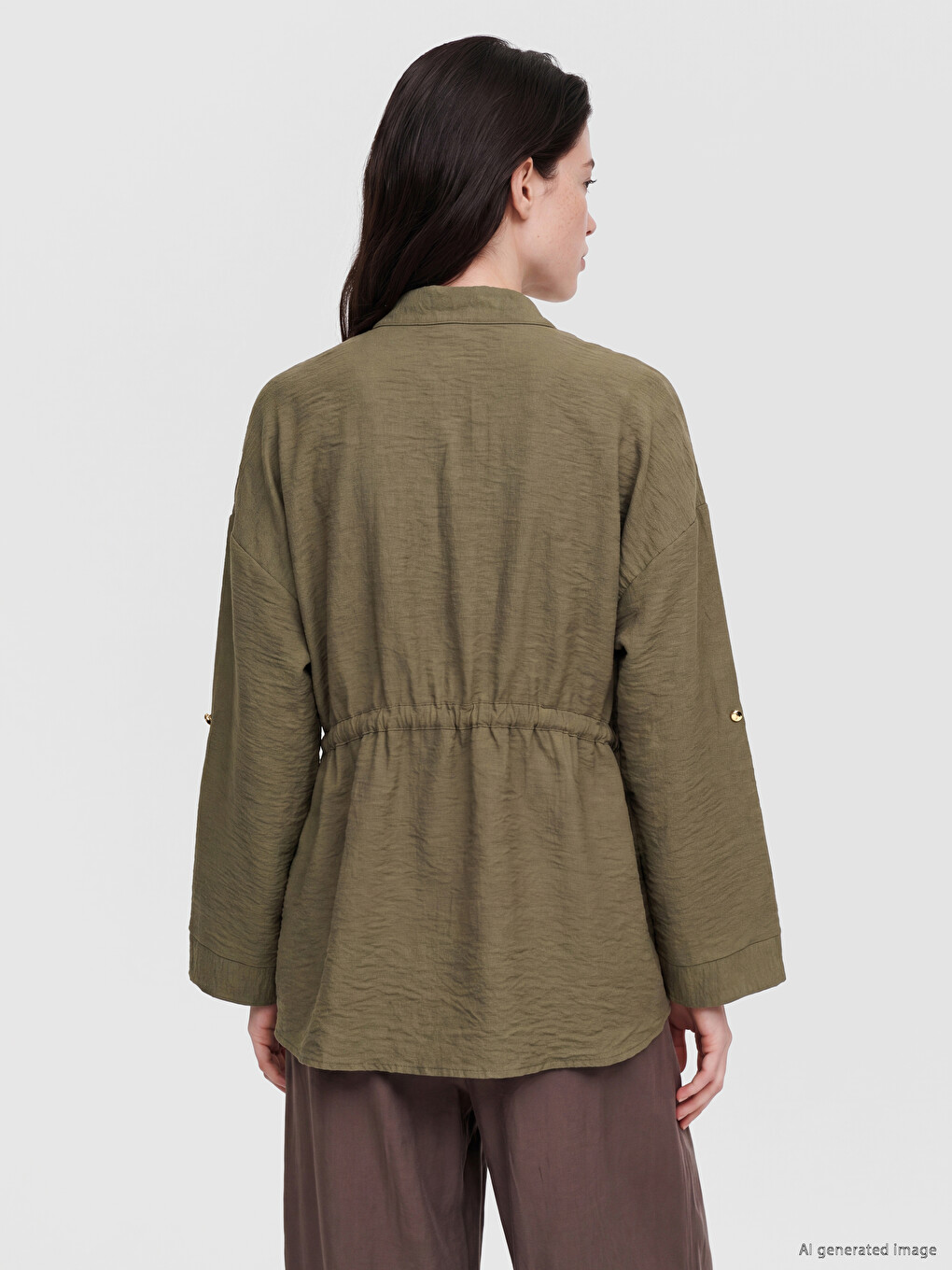 Cămașă Oversize Cu Talia Legată Pentru Femei-3