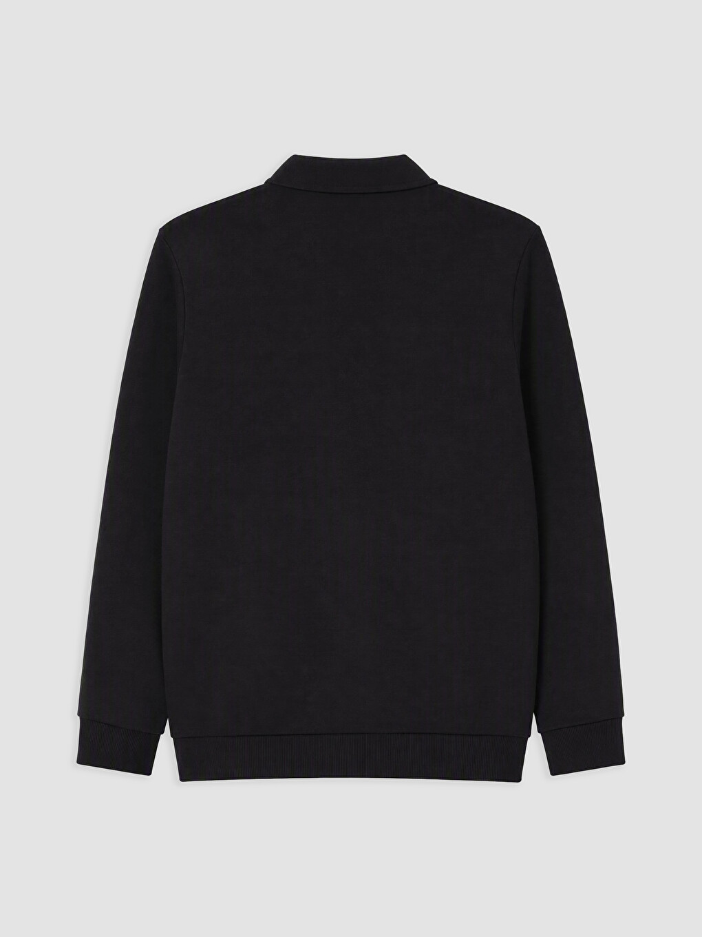 Siyah Polo Yaka Baskılı Erkek Kalın Sweatshirt-1