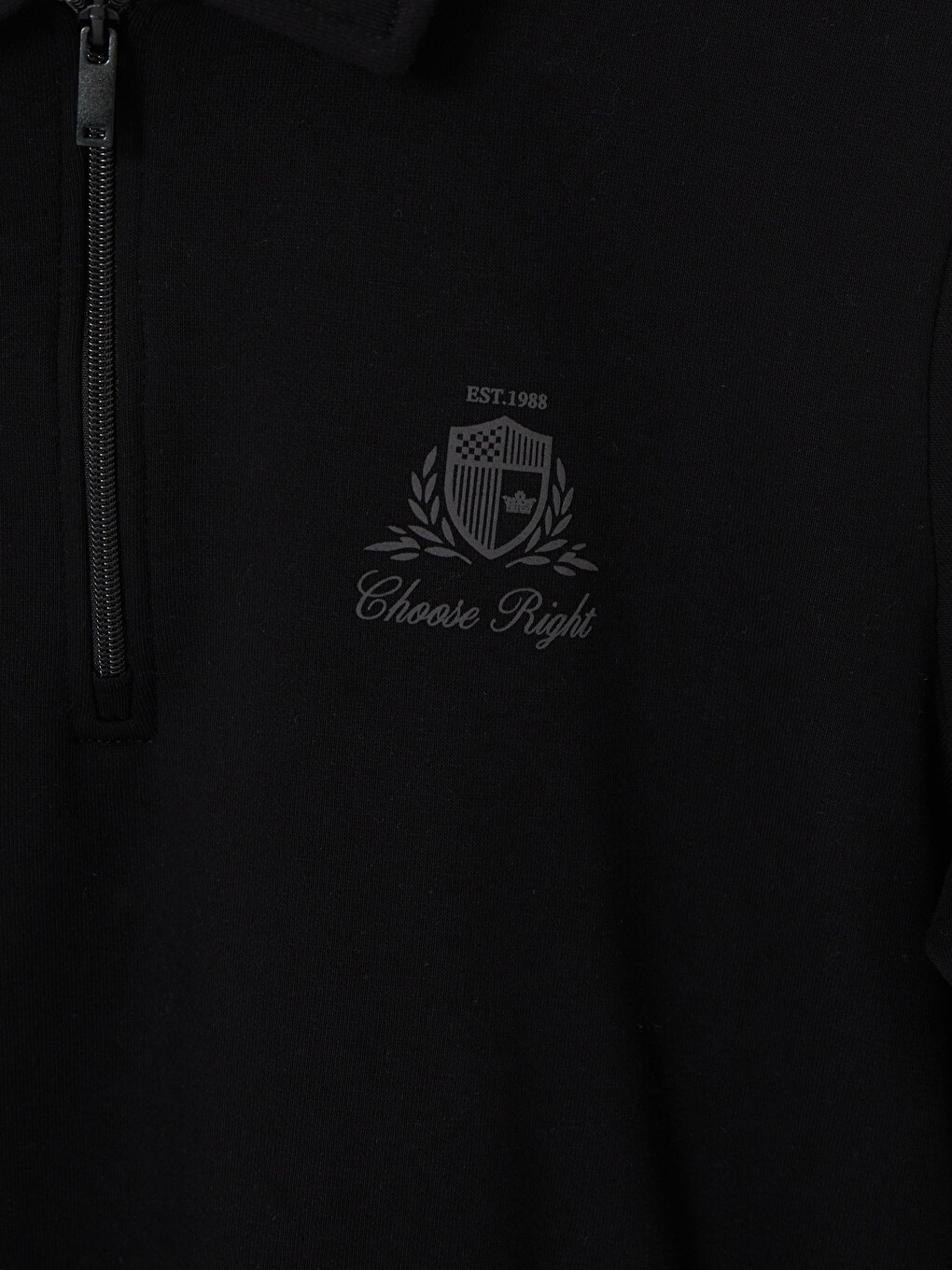 Siyah Polo Yaka Baskılı Erkek Kalın Sweatshirt-2